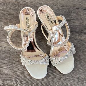 Badgley Mischka Gold and Cream Embellished Heels